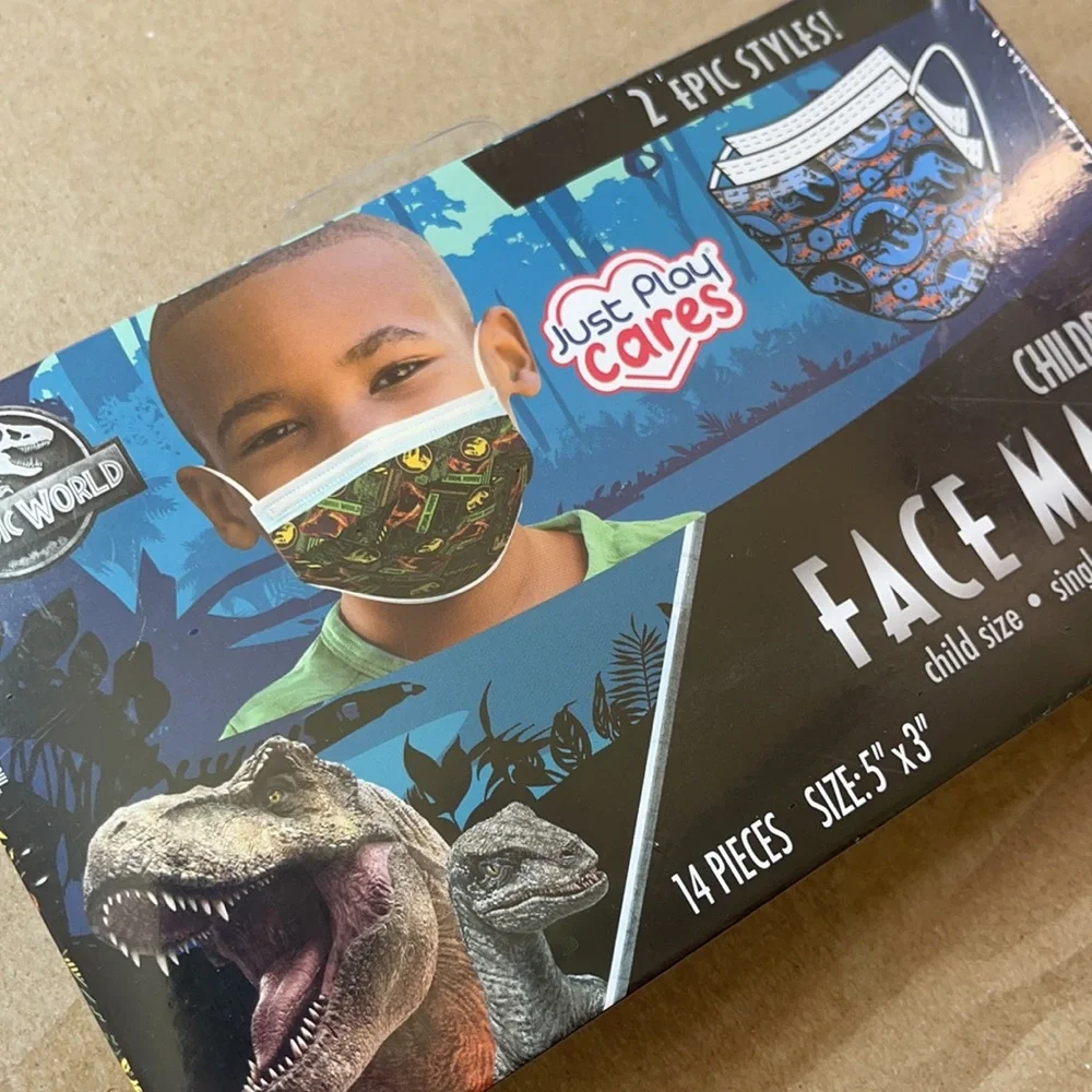 💜Just Play kids Disposable Face Mask, Jurassic World, 14 Count, Small, Ages 2+